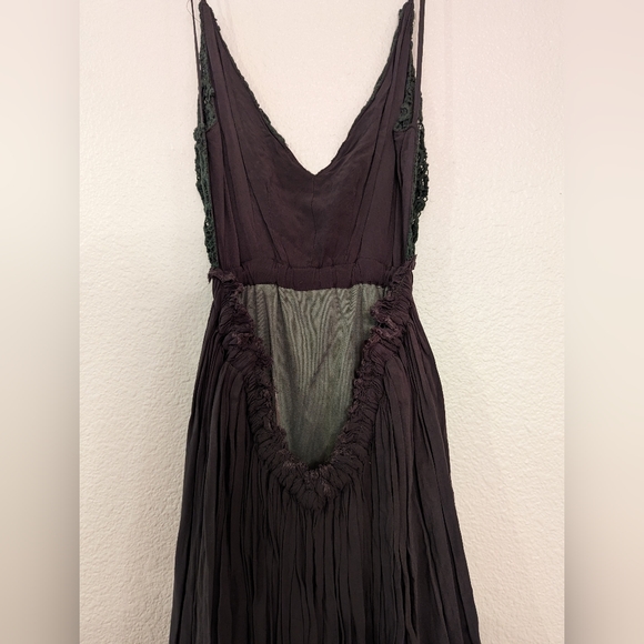 Dark Green maxi dress. Floral crochet top, backless. Size Small - Picture 6 of 10